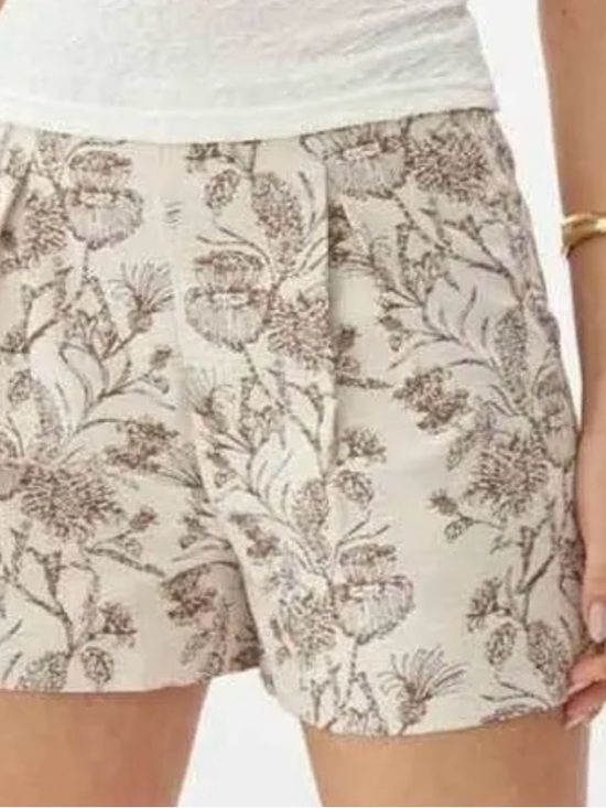 Adelyn Rae Pants - Adelyn Rae Cream Floral Pleated Bermuda Jacquard Shorts cream and brown
